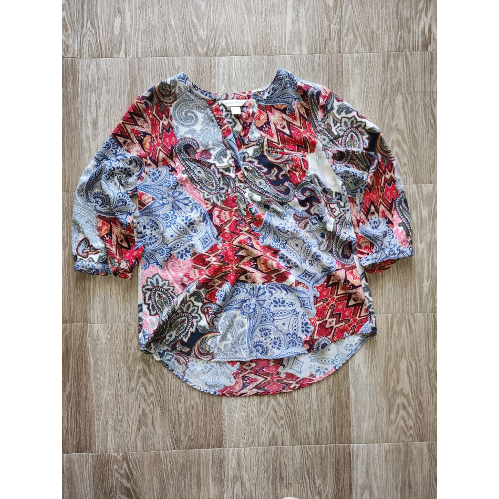 Women's Christopher & Banks Blouse M Red Blue Paisley